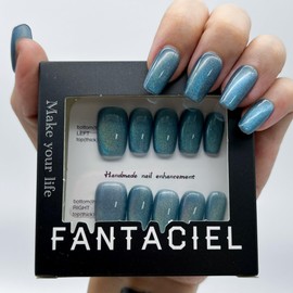 FANTACIEL 10 PCS Handemade Press On Nails Cat Eye Design Acrylic Nails Reusable Square Fake Nails Rainbow 3 Square M