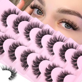 PVDKIW Wispy Lashes False Eyelashes Clear Band Cat Eye Lashes Natural Look 15MM Fake Eyelashes Pack Pestañas Postizas Naturales Wispy D Curvature Lashes, 7 Pairs
