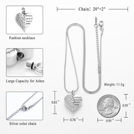 Cremation Heart Urn Necklace Ashes Jewelry for Women Men Keepsake Pendant Memorial Locket Ash Holder