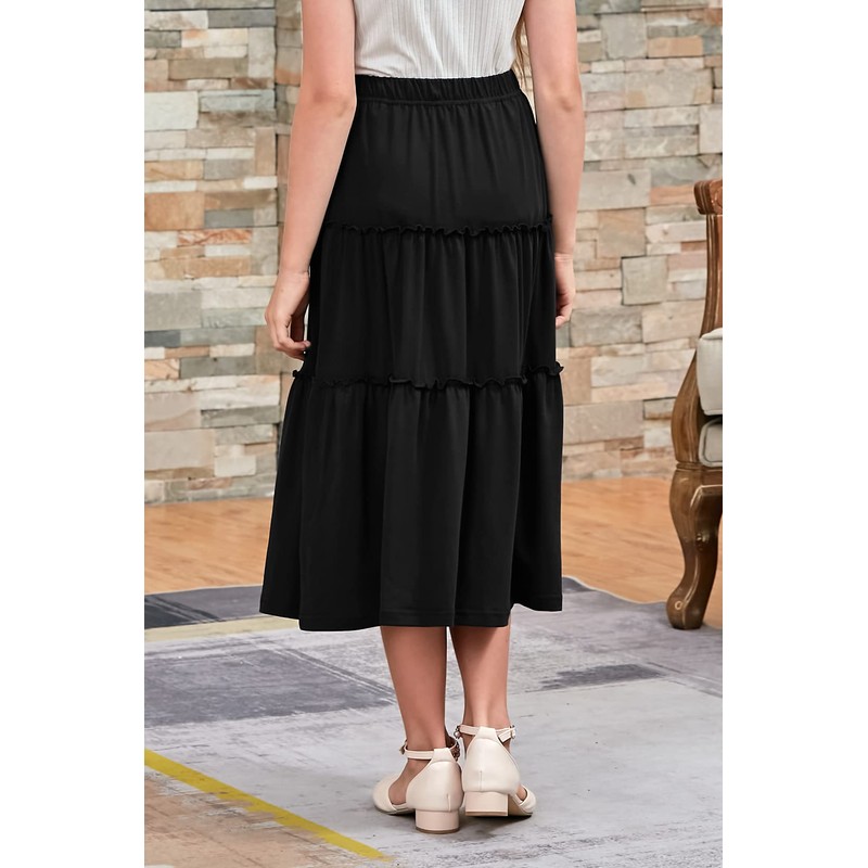 GORLYA Girls Boho Casual Elastic High Waist Tiered Ruffle Hem