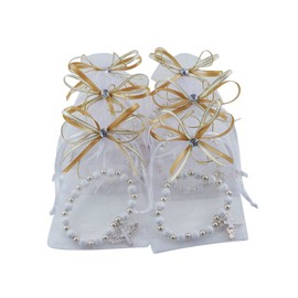 12 Pcs Angel Wing Cross Bracelet with Decorated Organza Favor Bags for Boy and Girl - Baptism Favor/Christening Favor