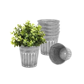 vensovo 6 Inch Silver Metal Rustic Flower Pots - 6Pcs Medium Galvanized Planters with Drainage Hole and Rubber Plug, Rustproof Metal Bucket Plant Pots Farmhouse Vintage Style for Decor