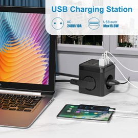 Steckdosenleiste mit USB, Mehrfachsteckdose 3Fach Steckdose 3 USB mit Schalter, USB Steckdose Verteilersteckdose, Steckdosenwürfel 2m Verlängerungskabel mit Schalter für Zuhause, Büro, Reisen