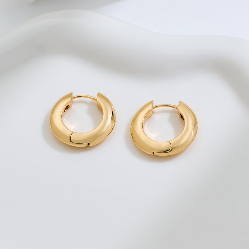 18K Gold Plated Chunky Huggie Earrings Sleep Safety Small Hoop