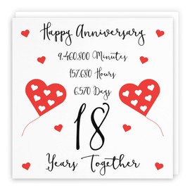 Hunts England - 18th Wedding Anniversary Card - 18 Years Together - Happy Anniversary - Timeless Collection - Fun Cute Card