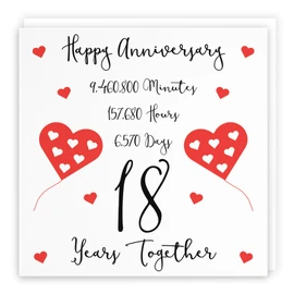 Hunts England - 18th Wedding Anniversary Card - 18 Years Together - Happy Anniversary - Timeless Collection - Fun Cute Card