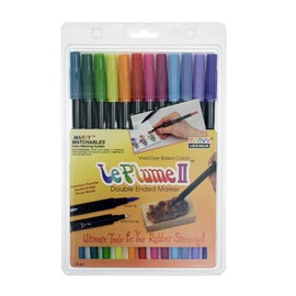 Uchida 1122-12E Le Plume II Double-Ended Markers with Brush and Fine Tips, Bright, Set of 12