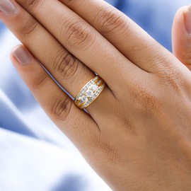 TJC Moissanite Half Eternity Ring In Yellow Gold Plated 925 Sterling Silver for Women Size U Prong Setting