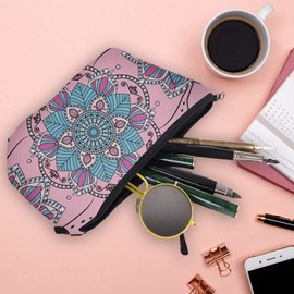 Set of 4 Cosmetic Bag Mandala Small Cosmetic Bag Canvas Multifunctional Makeup Bag with Zip for Travel DIY Craft School, multi-coloured
