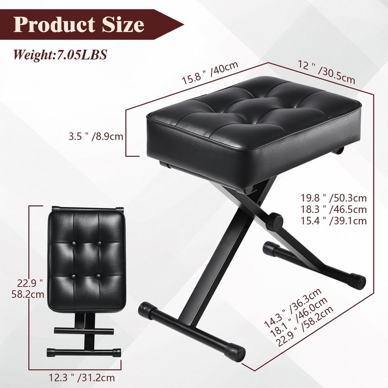Adjustable Piano Bench Keyboard Bench - Foldable Keyboard Stool with