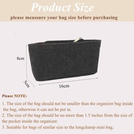 Small Bag Organizer Insert for Longchamp Mini Bag, Felt Purse Organizer Insert Fit Small Tote Bag Handbag with Multi-Pocket (Black, 16 * 8 * 5cm)