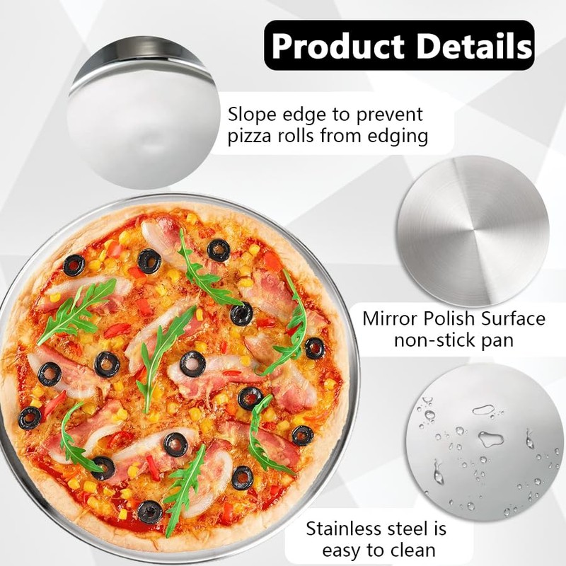 Voittozege 8 Pack Stainless Steel Pizza Pan 12inch Pizza Pans