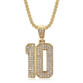 CAVIEA Iced-out Stainless Steel 18K Gold Plated Number 10 NO.10 Sports Simple Pendent Necklace for Men Hiphop Jewerly Cool Chain with Number Charm Athlete Y2K Simple Punk Fashion Jewelry