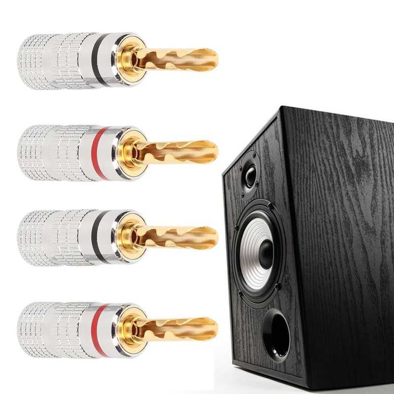 2 Pairs BFA Banana Plug 4mm Gold Plated Brass Serrated