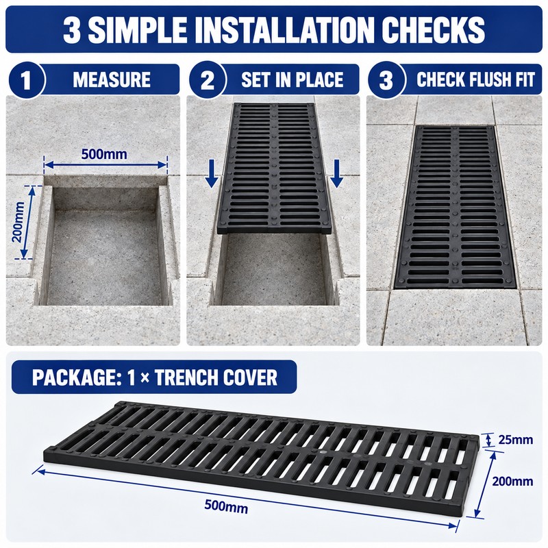 20 Inch Polymer Resin Trench Drain Grate, 7.87 Inch Wide