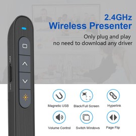 2-in-1 USB Type C Wireless Presenter Pointer for Presentations, Hyperlink Volume Pointer Presentation Remote Control, 2.4GHz USB PowerPoint Presentation Wireless Present Remote Control for Laptop