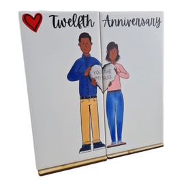 12th Anniversary You Are My Rock Linking Double Tile Ornament - Personalise Your People and FREE Stand (rocktile12-dd)