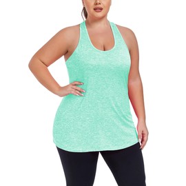 ForHailey Plus Size Tank Tops for Women Racerback Athletic Workout Tops Flowy Long Running Gym Exercise Tops Sleeveless Shirts Green XX-Large