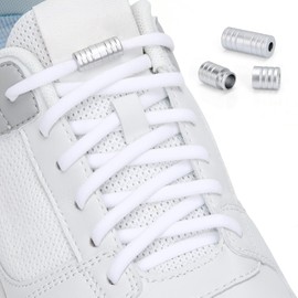 Euqvunn 120CM No Tie Elastic Laces with Metal Buckes, 5 Laces (2.5 Pairs), 6mm Diameter, Outdoor Work & Hiking Shoe Laces, Elastic Laces for Trainers Suitable for Kids, Adults, and Elderly (White)