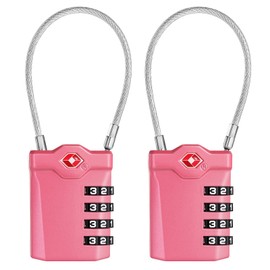 Travel Locks TSA Approved, 4 Digit Cable Luggage Locks with Inspection Indicator for Suitcase, Backpack, Cabinet, Toolbox, Gym & School Locker (2 Pack, Pink)