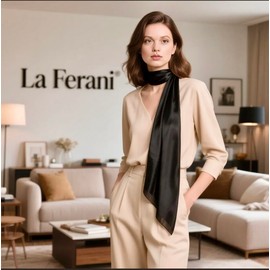 LA FERANI Women's Silk Scarf 100% Silk Neckerchief Silk Scarf 180 x 90 cm Plain Colour for Suit Formal Occasions Stole Business Style Gift for Her, black