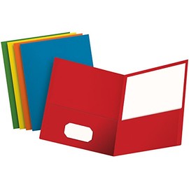 Twin-Pocket Folder, Embossed Leather Grain Paper, Assorted Colors, 25/Box