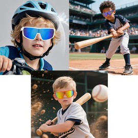 COOLSOME Youth Kids Baseball Sunglasses with Strap Flexible Polarized Softball Cycling Sport Sunglass for Boys Girls Age 6-12 (white| blue)