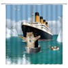 Funny Cat Shower Curtain Cute Black Beige Cat Blue Ocean