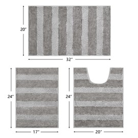 Kmson 3 Pcs Bath Mat Set Bathroom Rugs - Soft Microfiber Chenille Shower Mats for Bathroom Bath Rug with Rubber Backing, Ultra Absorbent Bath Rugs, Bathtub Mat Grey