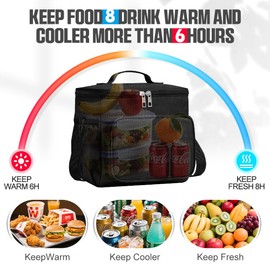 10L Insulated Lunch Bag for Men Women, Foldable Cooler Bag Thermal Lunch Tote for Work School Picnic Travel (Black)