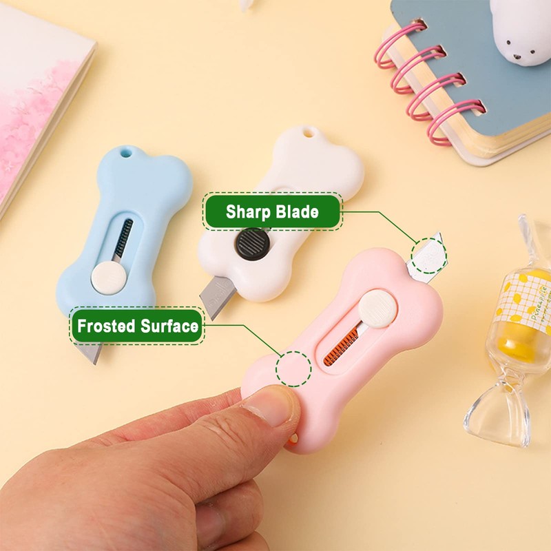 6Pcs Retractable Mini Utility Knife Bones Shaped Box Cutter Cute
