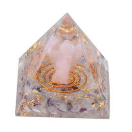 mookaitedecor Fluorite Stone Pyramid with Rose Quartz Guardian Angel, Positive Energy Pyramid for Office Home Decoration/Meditation/Yoga/Healing Chakra/Home Decor