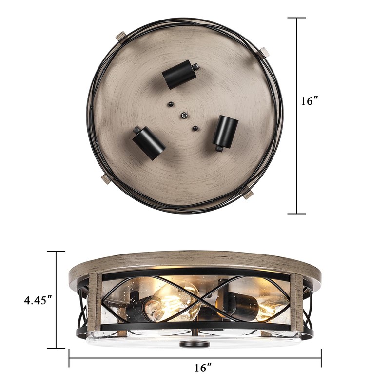 16 Inch Farmhouse Flush Mount Ceiling Light With Seeded Glass,