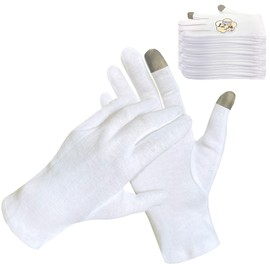 Dream Items 12 Pairs Nighttime Gloves, Compatible with Smartphones, Moisturizing, Prevents Roughness, Anti-Atopic Handcare, 100% Pure Cotton Gloves, Skin Friendly, White, Hand Eczema, Cracks, Snags,