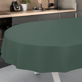 ANRO Oilcloth Tablecloth, Washable, Oilcloth, Garden Tablecloth, Outdoor, Indoor, Oval, 240 x 140 cm, Cut Edge, Fir Green