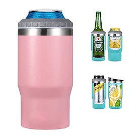 Gteller Aislador de lata/botella de acero inoxidable 4 en 1, tapas bidireccionales de 14 onzas, enfriador de latas aislado SUS, soporte para botellas de cerveza (rosa)