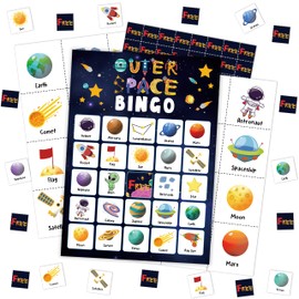 Mueddur Outer Space Party Bingo Card, Solar System Birthday Bingo Game for Adults Family Friends, Astronomy Games Set for Birthday Party, Holiday Games for 24 Players -04