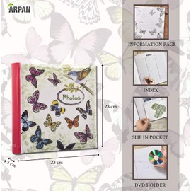 Arpan Cream Photo Album Large Slip In Album 200 Holds 6 x 4'' - Vintage Butterfly