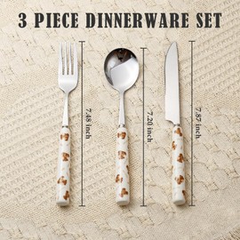 Koythin 3-Piece Cutlery Set, Stainless Steel Flatware Sets with Lovely Bear Pattern Ceramic Handle, Utensils including Knife Fork Spoon (Bear with Ice-cream)