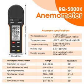 Anemometer Handheld, WapoRich Digital Wind Speed Meter Measures Humidity/Temp/Air Speed 0.67～67.10MPH with MAX/MIN/AVG, 6 Wind Units, 270º Rotatable Head, Backlight for Outdoor Drone HVAC RQ-5000K