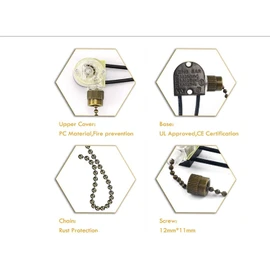 Ceiling Fan Light Switch Zing Ear Pull Chain ZE-109 Fan Light Switch, On-Off Speed with Pull Chain Compatible with Ceiling Fans, Lamps and Wall Lights (1, Bronze)
