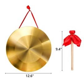 ZEAYEA ZEAYEA 12.6 inch Gong Instrument, Chinese Traditional Percussion Instrument Copper Gong with Beater and Red Hanging Ribbon for Celebration, Party, Festivals