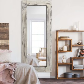 NeuType 58" x 24" Large Mirror Wood Frame FloorMirror Full Length Full Body Mirror Bathroom Mirrors for Wall Retro White Mirror Boho Mirror Rectangle Mirror Standing Mirror Hanging Mirror