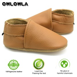OWLOWLA Soft Sole Baby Shoes Leather Baby First Walking Crib Shoes Slip-on Baby Moccasins Infant Toddler Pre-Walker Shoes for Boy Girl(F-Ginger,6-12months)