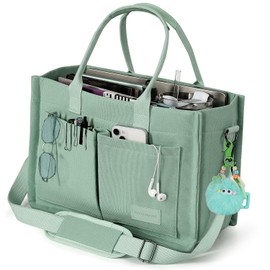 BECOJADDE Canvas Tote Bag Purse for Women with Zipper Closure, Individual Compartments, Detachable Strap & Bottom Support, Ideal for Work, School, Travel, Daily, College, Bible Green Large