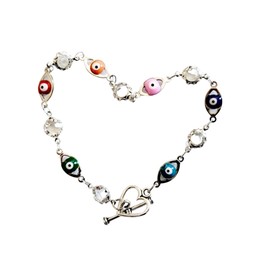 Moonlight at Midnight Holistics Rainbow Evil Eye Sterling Silver Bracelet Good Luck Protection Charm Spiritual Gifts Minimalist Rainbow Jewelry Dainty Matching Friendship Birthday Gift