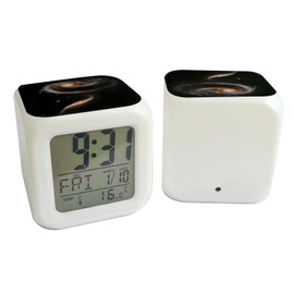 White Cube Illuminated Alarm Clock - Nebula Universe, Galaxy, Stars, Space - 7.8 x 7.8 x 7.8 cm - Retro Lighting Multicolour LED
