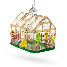 Gardener's Dream Greenhouse and Tools Blown Glass Christmas Ornament