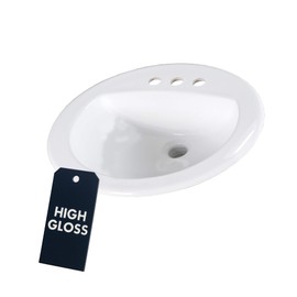 Nantucket Sinks DI2017-4 Drop In Bathroom Sink – 20.25" Top Mount Bath Vanity Sink, White, Oval Bowl, 3 4" Faucet Holes, High-Gloss Vitreous China, Scratch & Stain Resistant – Great Point Collection