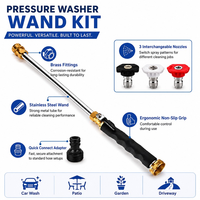 Hydro Jet Power Washer Wand with 3 Interchangeable Nozzles for